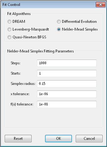 Nelder-Mead Simplex option screen.