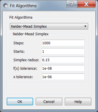 Nelder-Mead Simplex option screen.