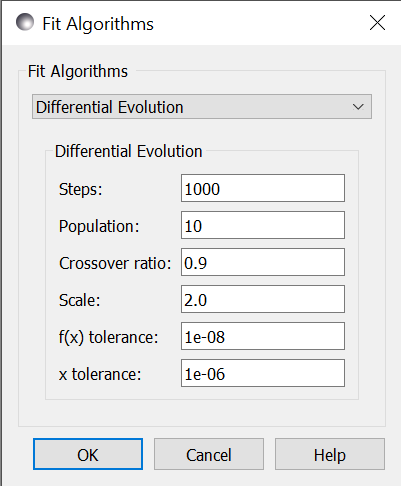 Differential Evolution option screen.